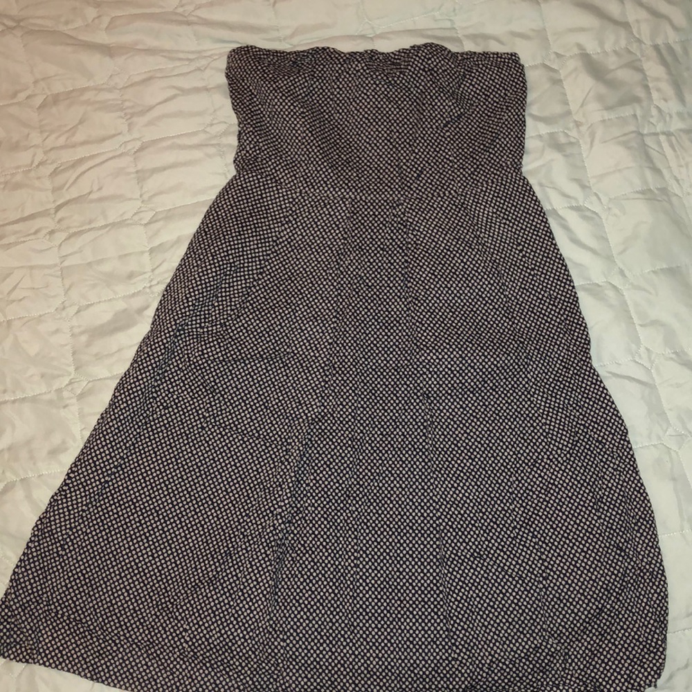 J. Crew Strapless navy blue dotted dress